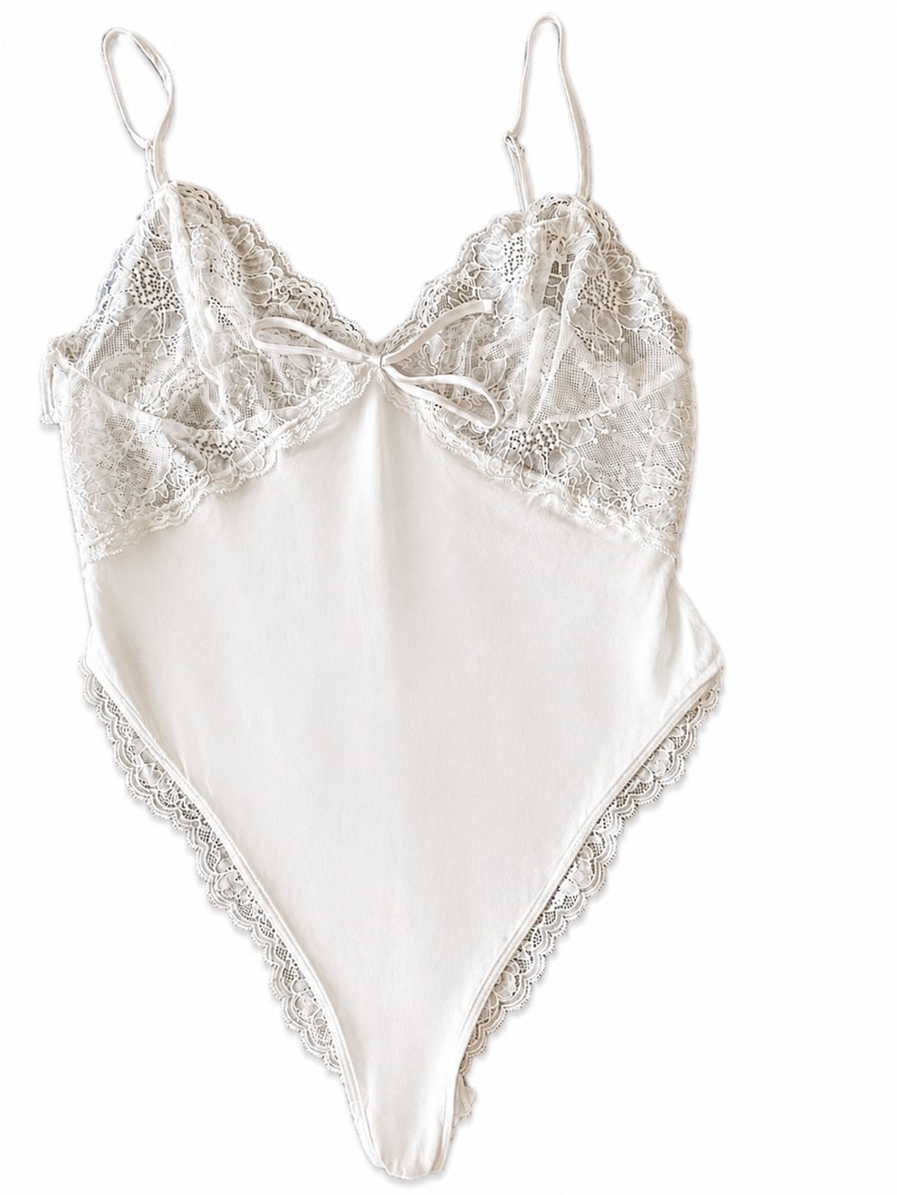 Victoria's Secret Lace-Trim Bodysuit - White Size~Large